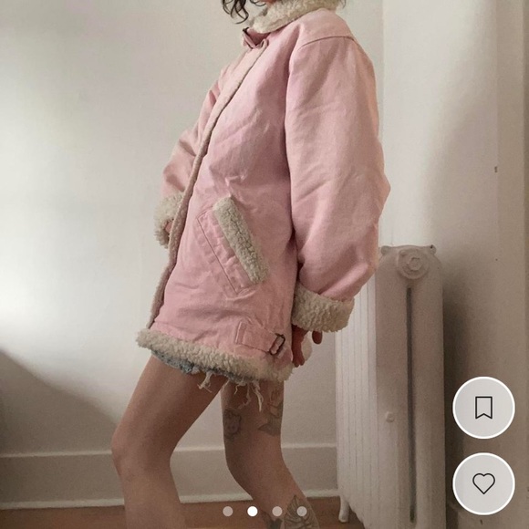 *rare* VINTAGE Hollywood Jeans Pink Denim Shearling Coat - Picture 3 of 3